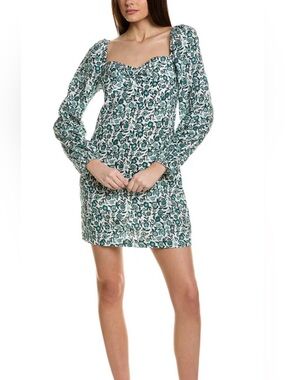 BODEN / Floral Square-Neck Puff Sleeve Mini Dress - Green/ Sz 6R